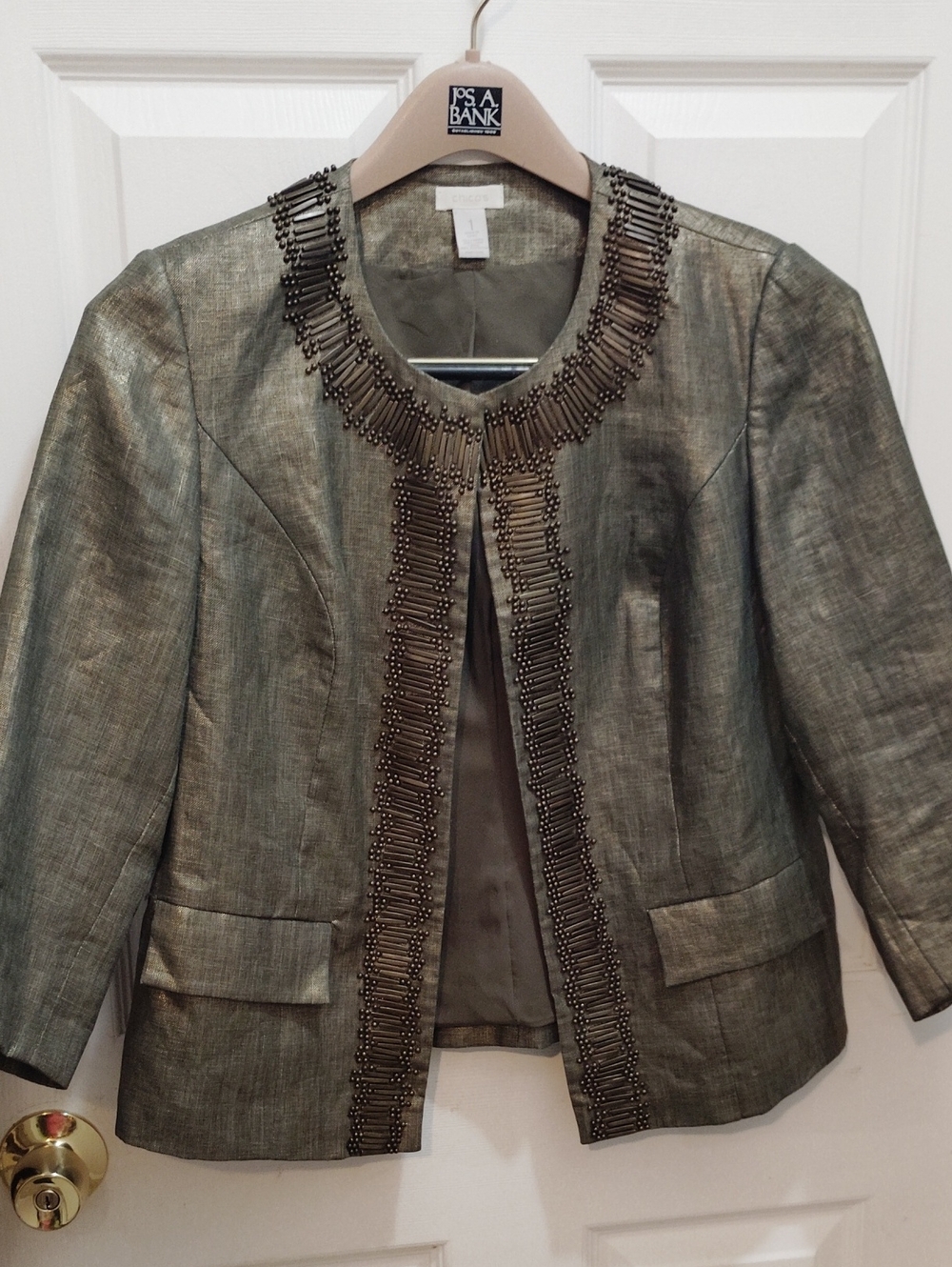 Beaded Trim Metallic Olive Women's Jacket